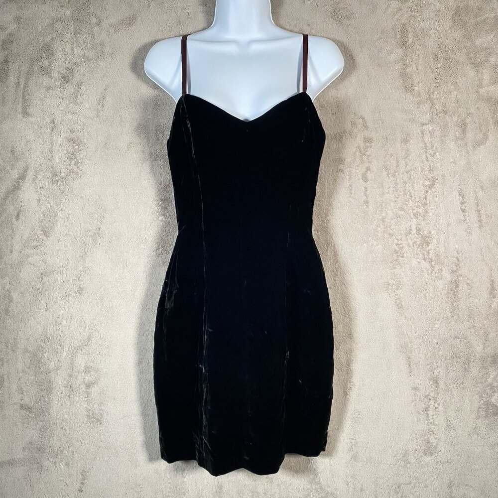 Vintage 90s Nicole Miller Black Velvet Dress 6 Sleeveless Mini Slip Grunge Indie - Picture 2 of 16